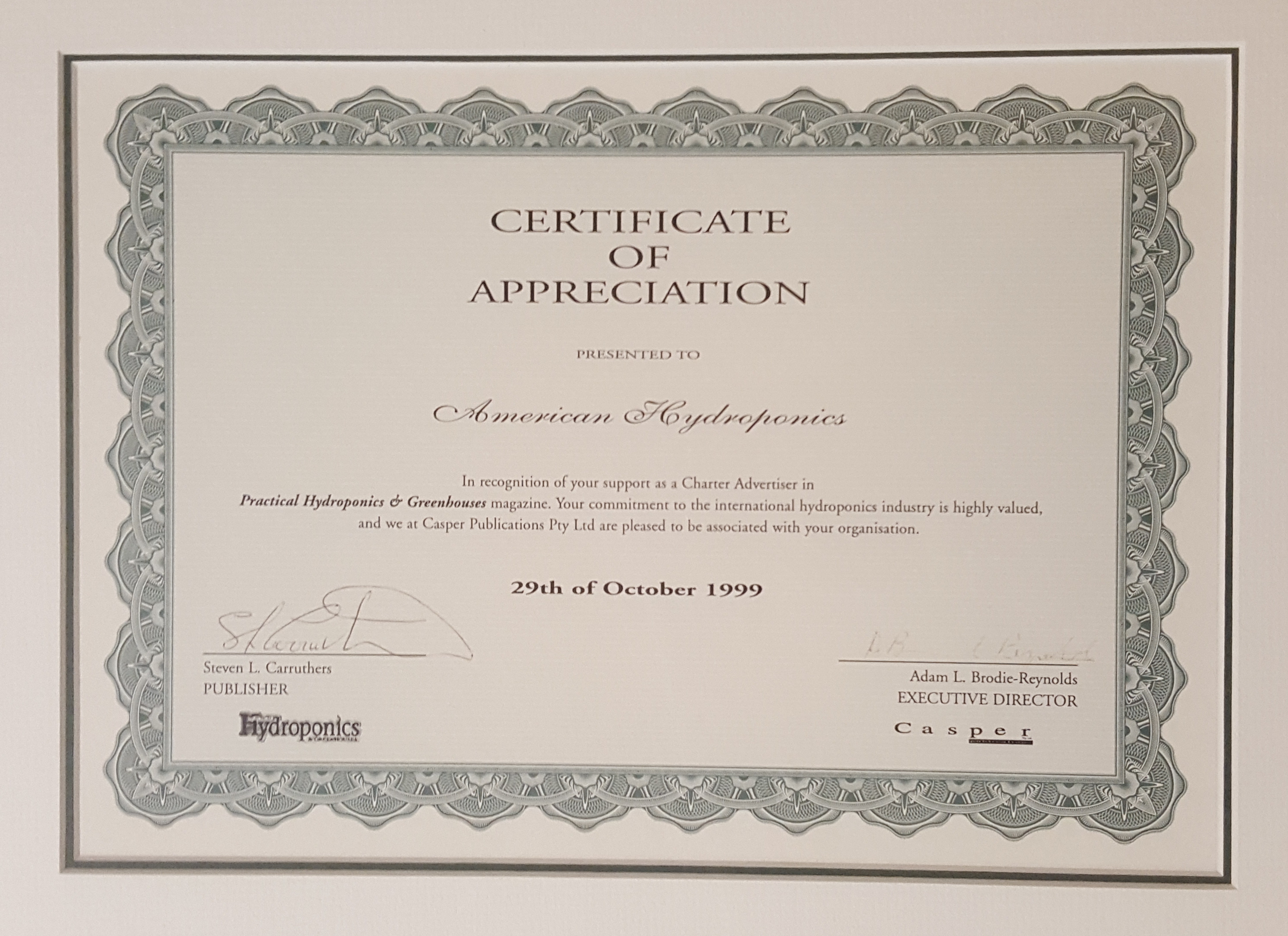 Certificate of Appreciation